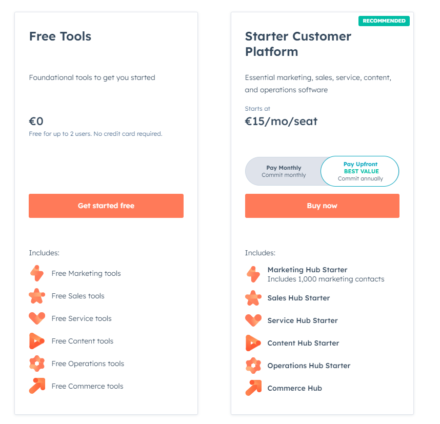 best crm for consultants: Hubspot pricing